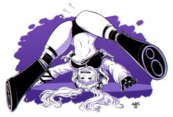 Rule 34 | 1girl, 2023, artist request, ass, black gloves, boots, dated, freckles, full body, gloves, hair ornament, highres, huge ass, injury, jacket, long hair, navel, one piece, purple background, revealing clothes, solo, source request, spread legs, thong, twintails, vegapunk york, x x