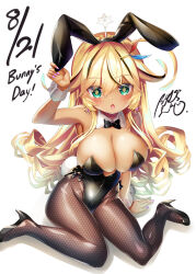 Rule 34 | 1girl, animal ears, black bow, black bowtie, black leotard, blonde hair, bow, bowtie, breasts, bunny day, commentary request, detached collar, fake animal ears, fake tail, gethyko (vtuber), green eyes, hair ornament, hairclip, highres, huge breasts, indie virtual youtuber, leotard, oppai loli, pink nails, playboy bunny, rabbit ears, rabbit tail, signature, sitting, solo, sorimura youji, strapless, strapless leotard, tail, tan, traditional bowtie, virtual youtuber, wariza, wrist cuffs