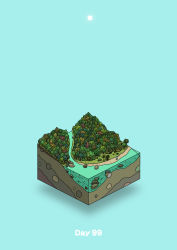 Rule 34 | absurdres, aqua background, beach, commentary request, day, diorama, forest, gozz, highres, isometric, nature, original, river, shore, sun, tree