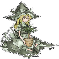 Rule 34 | 1girl, female focus, full body, hat, kirisame marisa, plant, potted plant, sitting, solo, touhou, uewtsol, witch, witch hat
