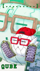 Rule 34 | character name, cube (live a live), full body, gogo (pixiv47445), hat, highres, live a live, marker (medium), no humans, non-humanoid robot, red-framed eyewear, red hat, robot, solo, traditional media, zoom layer