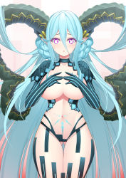 Rule 34 | 1girl, :o, absurdres, armor, blue hair, braid, breasts, choker, collarbone, covering privates, covering breasts, cowboy shot, curled horns, dragon girl, fate (series), floating hair, gloves, gluteal fold, hair between eyes, highres, horns, large breasts, light blue hair, long hair, looking at viewer, navel, panties, pointy ears, pubic tattoo, purple eyes, shoulder armor, simple background, solo, symbol-shaped pupils, tattoo, tears, thigh gap, thighs, tiamat (fate), topless, underwear, very long hair, wu yao jun, x-shaped pupils