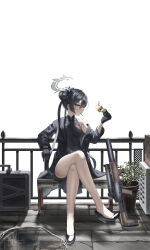 Rule 34 | 1girl, absurdres, banknote, black dress, black footwear, black gloves, black hair, black jacket, blue archive, breasts, burning, butterfly hair ornament, china dress, chinese clothes, cigarette, crossed legs, cs/ls06, di le to, dragon print, dress, gloves, grey eyes, gun, hair bun, hair ornament, halo, high heels, highres, holding, holding money, jacket, kisaki (blue archive), long hair, looking at viewer, money, off shoulder, pinstripe jacket, pinstripe pattern, print dress, sitting, small breasts, solo, twintails, water, weapon, wet, wet clothes, white background