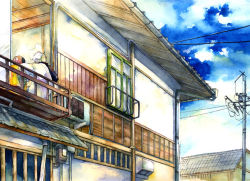 Rule 34 | 1boy, 1girl, architecture, bad id, bad pixiv id, gintama, gk29, house, kagura (gintama), painting (medium), sakata gintoki, shimura shinpachi, traditional media, watercolor (medium)