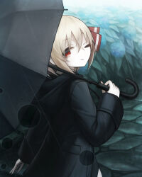 Rule 34 | 1girl, blonde hair, long sleeves, looking at viewer, one eye closed, parasol, red eyes, rumia, smile, solo, spark621, standing, touhou, umbrella