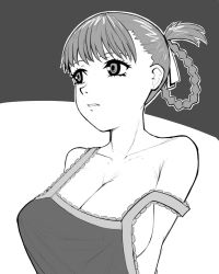 Rule 34 | 1girl, a kite, breasts, cleavage, donburi (donburikazoku), greyscale, large breasts, monochrome, sawa (kite), short hair, simple background, solo
