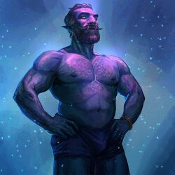 Rule 34 | 1boy, bara, beard, boxers, bracelet, bulge, colored sclera, colored skin, earrings, facial hair, full beard, hairy, hands on own hips, highres, hoop earrings, jewelry, kriskukko, large pectorals, long mustache, looking at viewer, male focus, male underwear, mature male, monster boy, muscular, muscular male, navel, navel hair, nipples, orc, original, pectorals, pointy ears, purple skin, receding hairline, short hair, slit pupils, snowing, solo, standing, stomach, strongman waist, thick beard, thick chest hair, thick eyebrows, thick mustache, topless male, tusks, underwear, wrinkled skin, yellow sclera