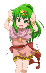 Rule 34 | 1girl, :d, blush, bracelet, caramelldansen, child, dress, fire emblem, fire emblem: mystery of the emblem, fire emblem: new mystery of the emblem, fire emblem: shadow dragon, fire emblem: shadow dragon and the blade of light, green eyes, green hair, jewelry, looking at viewer, matching hair/eyes, nintendo, open mouth, pointy ears, ponytail, ribbon, scarf, simple background, sleeveless, sleeveless dress, smile, solo, tiara, tiki (fire emblem), tiki (young) (fire emblem), white background, youkan