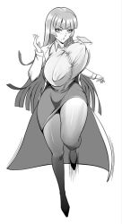 Rule 34 | 1girl, breasts, drawperson, heels, huge breasts, id card, lab coat, long hair, mole, mole under mouth, monochrome, original, pantyhose, pencil skirt, running, skirt, solo, unaligned breasts