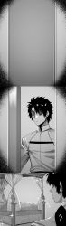Rule 34 | 1boy, absurdres, bed, door, faceless, faceless male, fate/grand order, fate (series), fujimaru ritsuka (male), greyscale, highres, hxd, male focus, monochrome, opening door, short hair, solo