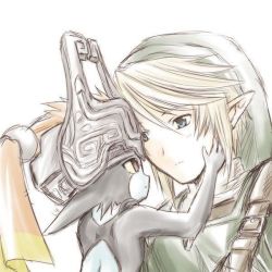 Rule 34 | 1boy, 1girl, blue eyes, hand on another&#039;s cheek, hand on another&#039;s face, link, microspace, midna, nintendo, pointy ears, red eyes, the legend of zelda, the legend of zelda: twilight princess