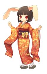 Rule 34 | 1girl, animal ears, bad id, bad pixiv id, copyright request, full body, furry, furry female, japanese clothes, kimono, kishibe, red eyes, short hair, simple background, solo, white background