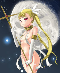 Rule 34 | 1girl, blonde hair, covering privates, covering breasts, dance in the vampire bund, elbow gloves, flat chest, gloves, jingi sukan, jingisukan, long hair, mina tepes, nude, nude cover, red eyes, solo, twintails, vampire