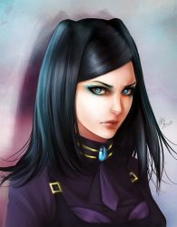 Rule 34 | 1girl, bad id, bad pixiv id, black hair, blue eyes, closed mouth, ergo proxy, eyeshadow, lipstick, long hair, looking at viewer, makeup, re-l mayer, solo, upper body