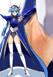 Rule 34 | 1girl, armor, blue eyes, blue hair, cape, full body, highres, magic knight rayearth, ryuuzaki umi, solo, tagme