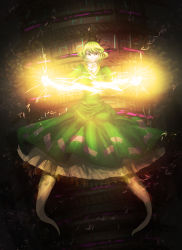 Rule 34 | 1girl, absurdres, dress, electricity, evil grin, evil smile, ghost tail, green dress, green eyes, green hair, grin, hat, highres, kitayuki kajika, looking at viewer, matching hair/eyes, outstretched arms, smile, soga no tojiko, solo, tate eboshi, touhou