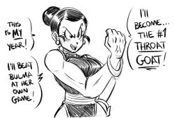 Rule 34 | 1girl, bracelet, breasts, chi-chi (dragon ball), china dress, chinese clothes, clenched hand, dragon ball, dragonball z, dress, earrings, english text, flexing, funsexydb, furrowed brow, greyscale, hair bun, hand on own hip, highres, jewelry, large breasts, monochrome, open mouth, single hair bun, smile, solo, toned, upper body, veins