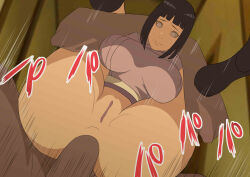 Rule 34 | 1boy, 1girl, anal, ass, black hair, bob cut, boruto: naruto next generations, breasts, closed mouth, clothed sex, dark-skinned male, dark skin, full nelson, huge ass, hyuuga hinata, interracial, legs up, mature female, naruto (series), nier (artist), penis, pussy, sex, short hair, sweater, tagme, tearing up, tears
