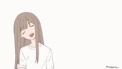 Rule 34 | 1girl, animated, animated gif, brown hair, closed eyes, facing viewer, long hair, nagu, original, shirt, simple background, solo, t-shirt, twitter username, upper body, white background, white shirt