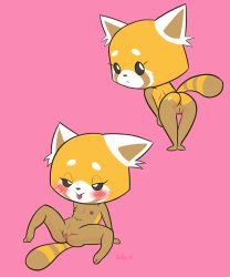 Rule 34 | 10s, 1girl, aggressive retsuko, animal ears, animal hands, anus, arm support, artist name, ass, barefoot, black sclera, blush, colored sclera, dated, female focus, flat chest, from behind, full body, furry, furry female, half-closed eyes, highres, jobbythehong, leaning forward, looking back, multiple views, nipples, nude, panda ears, pink background, presenting, pussy, retsuko, signature, simple background, sitting, spread legs, tail, tongue, tongue out, uncensored, white eyes