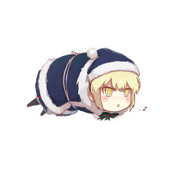 Rule 34 | + +, 1girl, absurdres, ahoge, artoria pendragon (all), artoria pendragon (fate), blonde hair, blush, bound, chibi, commentary request, fate/stay night, fate (series), hat, highres, musical note, open mouth, ravie, santa alter, santa hat, simple background, solo, sweatdrop, teeth, tied up (nonsexual), white background, yellow eyes