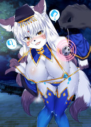 Rule 34 | artist request, breasts, character request, dog, fullbokko heroes, furry, smile, white hair, yellow eyes