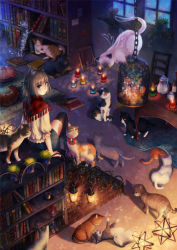 Rule 34 | 1girl, animal, animal ears, artist request, cat, cat ears, female focus, looking at viewer, original, sitting, solo, tagme, thighhighs, too many, too many cats, zettai ryouiki