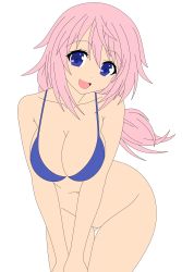 Rule 34 | 1girl, absurdres, artist request, baka to test to shoukanjuu, blue eyes, breasts, cleavage, female focus, groin, hair ornament, hairclip, highres, himeji mizuki, hip focus, large breasts, legs, long hair, looking at viewer, navel, open mouth, pink hair, solo, standing, thighs, tongue, transparent background, vector trace