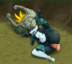 Rule 34 | 1girl, anal, anus, bzeh, colored sclera, colored skin, colorized, fangs, full body, grass, helmet, highres, legs, lying, midna, monster girl, multicolored skin, navel, nintendo, nude, on side, one eye covered, outdoors, penis, pointy ears, pussy, red eyes, sex, smile, soles, soubriquetrouge, testicles, the legend of zelda, the legend of zelda: twilight princess, thick thighs, thighs, two-tone skin, uncensored, yellow sclera