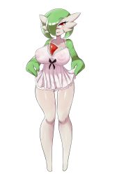 Rule 34 | 1girl, absurdres, bob cut, breasts, colored skin, creatures (company), game freak, gardevoir, gen 3 pokemon, highres, large breasts, lucyfer, monster girl, multicolored skin, nightgown, nintendo, panties, pokemon, pokemon (creature), red eyes, scar, scar on face, see-through, simple background, solo, two-tone skin, underwear, white background