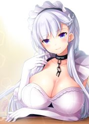 Rule 34 | 1girl, apron, azuma yuki, azur lane, bad id, bad pixiv id, belfast (azur lane), braid, breasts, chain, cleavage, collar, collarbone, commentary request, corset, french braid, frilled apron, frilled gloves, frills, gloves, huge breasts, looking at viewer, maid, maid headdress, silver hair, smile, solo, white gloves