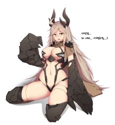 Rule 34 | 1girl, ahoge, armor, bad id, bad pixiv id, blonde hair, blush, breasts, cleavage, elbow gloves, faucre the evil overlord, gloves, highres, horns, large breasts, last origin, long hair, looking at viewer, navel, ocs3533, pauldrons, shoulder armor, solo, thighhighs, very long hair, yellow eyes