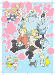 Rule 34 | 1girl, 2boys, 5kawa8gi, :d, ^ ^, age comparison, aged down, alphonse elric, animal, animal on head, ankle boots, apron, aqua background, arm support, armor, automail, bent over, bird, bird on hand, bird on head, black footwear, black gloves, black skirt, blonde hair, blue shorts, blush, blush stickers, boots, border, chibi, child, closed eyes, commentary request, cookie, cross-laced footwear, crossed ankles, cup, den (fma), dog, dot nose, dress, eating, edward elric, facing away, floral print, food, food in mouth, full body, fullmetal alchemist, gloves, happy, indian style, jacket, jar, laughing, looking at animal, looking at another, looking back, looking down, multiple boys, no nose, on head, open mouth, outline, outstretched arm, oven mitts, pants, polka dot, polka dot background, ponytail, profile, red dress, red jacket, sandals, shirt, short hair, shorts, sidelocks, simple background, sitting, skirt, smile, socks, striped clothes, striped shirt, teacup, tray, vertical-striped clothes, vertical-striped shirt, walking, white border, white footwear, white gloves, white legwear, white outline, white pants, winry rockbell, yellow apron, | |