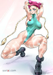 Rule 34 | 1girl, absurdres, blonde hair, breasts, cammy white, highres, large breasts, leotard, solo, street fighter, yuri ai