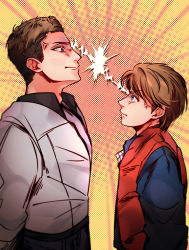 Rule 34 | 2boys, back to the future, biff tannen, brown hair, height difference, highres, marty mcfly, multiple boys