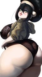Rule 34 | ass, ass focus, avatar: the last airbender, avatar legends, bra, highres, hood, hoodie, jacket, nipples, noblood (ryandomonica), panties, panties around leg, pulling, thick arms, thick eyebrows, thick lips, thick thighs, thighs, toph bei fong, underwear