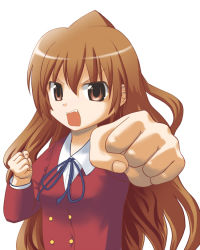 Rule 34 | 00s, 1girl, aisaka taiga, brown eyes, brown hair, clenched hand, clenched hands, dune (artist), long hair, school uniform, solo, toradora!