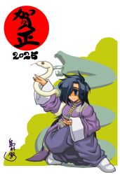 1girl 2025 blue_eyes blue_hair chinese_clothes chinese_zodiac highres long_hair m.u.g.e.n original snake solo wani_shima year_of_the_snake