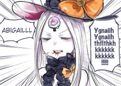 Rule 34 | abigail williams (fate), abigail williams (third ascension) (fate), biting tongue, blood, blood from mouth, english text, fate/grand order, fate (series), solo, tagme