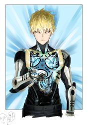 Rule 34 | 1boy, bad id, bad pixiv id, ball, black sclera, blonde hair, colored sclera, cyborg, genos, indesign, male focus, nose, one-punch man, solo, translated, yellow eyes