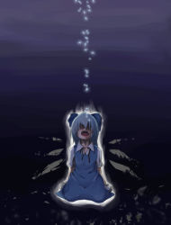 Rule 34 | 1girl, blue hair, cirno, crying, female focus, ice, ice wings, nekomori don, ribbon, short hair, solo, tears, embodiment of scarlet devil, touhou, wings