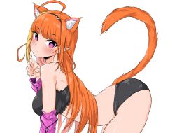 Rule 34 | 1girl, absurdres, ahoge, animal ear fluff, black hairband, blonde hair, blunt bangs, breasts, bright pupils, cat girl, cat tail, detached sleeves, from side, hair behind ear, hairband, head tilt, highres, hololive, kemonomimi mode, kiryu coco, large breasts, multicolored hair, orange hair, pink eyes, pointy ears, ryoshi, simple background, solo, streaked hair, tail, virtual youtuber, white background, white pupils