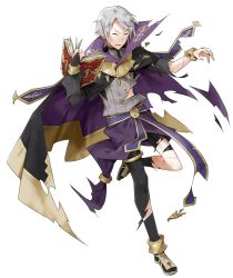 Rule 34 | 1boy, book, cape, closed eyes, fingerless gloves, fire emblem, fire emblem awakening, fire emblem heroes, full body, gloves, henry (fire emblem), highres, male focus, nintendo, official art, open mouth, short hair, solo, torn clothes, transparent background, white hair, wizard