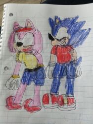 Rule 34 | 1boy, 1girl, absurdres, amy rose, ass, ass smack, highres, huge ass, non-web source, sonic (series), sonic the hedgehog, traditional media