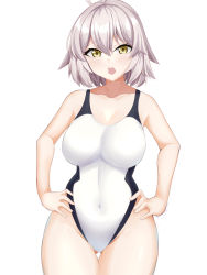 Rule 34 | 1girl, 72 (mmmmkk), ahoge, alternate costume, black one-piece swimsuit, breasts, competition swimsuit, cosplay, covered navel, fate/grand order, fate (series), highleg, highleg swimsuit, highres, jeanne d&#039;arc (fate), jeanne d&#039;arc (swimsuit archer) (fate), jeanne d&#039;arc (swimsuit archer) (fate) (cosplay), jeanne d&#039;arc (swimsuit archer) (second ascension) (fate), jeanne d&#039;arc alter (avenger) (fate), jeanne d&#039;arc alter (fate), large breasts, multicolored clothes, multicolored swimsuit, one-piece swimsuit, short hair, silver hair, solo, swimsuit, white one-piece swimsuit, yellow eyes