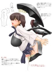 Rule 34 | 10s, 1girl, bad id, bad pixiv id, breasts, brown hair, comic, highres, japanese clothes, kaga (kancolle), kantai collection, large breasts, saizu nitou gunsou, sgt.size, short hair, side ponytail, solo, tentacles, torn clothes, translation request, vore