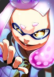 Rule 34 | + +, 1girl, bare shoulders, black background, crown, fang, fingerless gloves, fingernails, gloves, highres, inkling, komori hiki, looking at viewer, mole, mole under mouth, multicolored hair, nintendo, open mouth, pearl (splatoon), pink hair, short eyebrows, simple background, sleeveless, smile, solo, splatoon (series), splatoon 2, symbol-shaped pupils, teeth, two-tone hair, upper body, white hair, yellow eyes, zipper, zipper pull tab