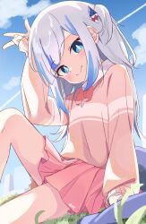 Rule 34 | 1girl, absurdres, blue eyes, blue hair, crying, fins, fish tail, gawr gura, highres, hololive, hololive english, long sleeves, looking at viewer, multicolored hair, ribbon, shark tail, skirt, solo, streaming tears, tail, tears, two-tone hair, two side up, virtual youtuber, wep16night, white hair