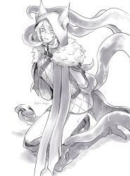 Rule 34 | 2boys, animal ears, animal hood, artist name, assisted exposure, belt, blush, bound, bound arms, clenched teeth, cloak, clothes pull, convenient censoring, fake animal ears, fur-trimmed cloak, fur trim, greyscale, hair between eyes, hastur (identity v), highres, hood, hood up, identity v, ithaqua (identity v), kneeling, mask, medium hair, monochrome, multiple belts, multiple boys, pants, pants pull, pulling another&#039;s clothes, restrained, ron daigo, sideways glance, simple background, solo focus, sweat, teeth, tentacles, tentacles on male, torn cloak, torn clothes, twitter username, undressing, undressing another, unworn mask, yaoi