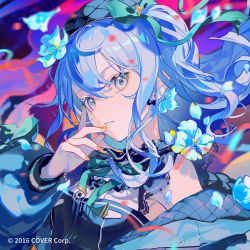 Rule 34 | 1girl, album cover, blue hair, cover, flower, hololive, hoshimachi suisei, lirseven, looking at viewer, solo, virtual youtuber